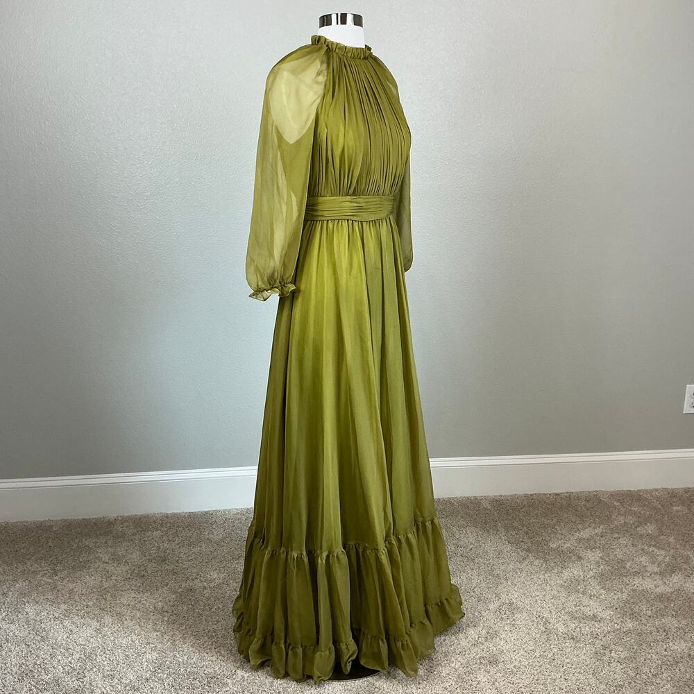 Mac Duggal 68225 Green Evening Gown Pleated Chiffon Long Sleeve Dress Size 4 - Picture 3 of 12